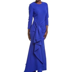 Rene Ruiz Draped Side Cascade Gown Size 16 Royal Blue Evening Gown